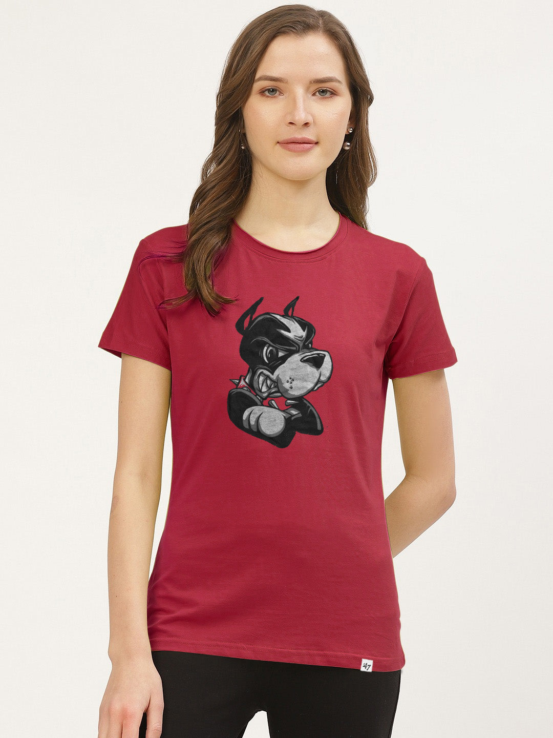 47 Crew Neck T Shirt For Women-Red-BE1710