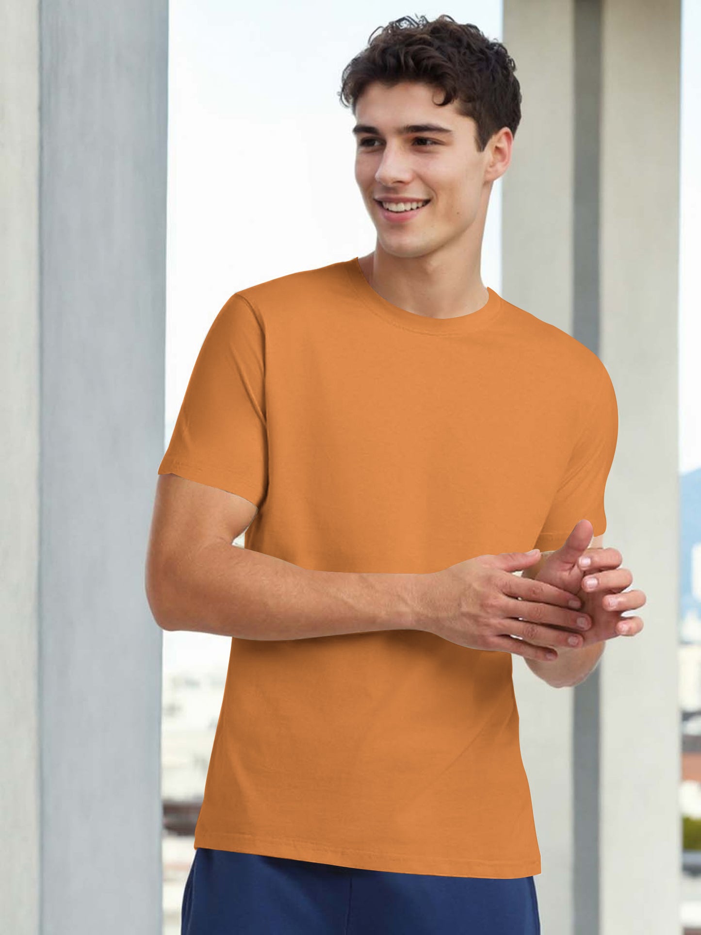 47 Lycra Summer T Shirt For Men-Camel-BE3216/BR15662