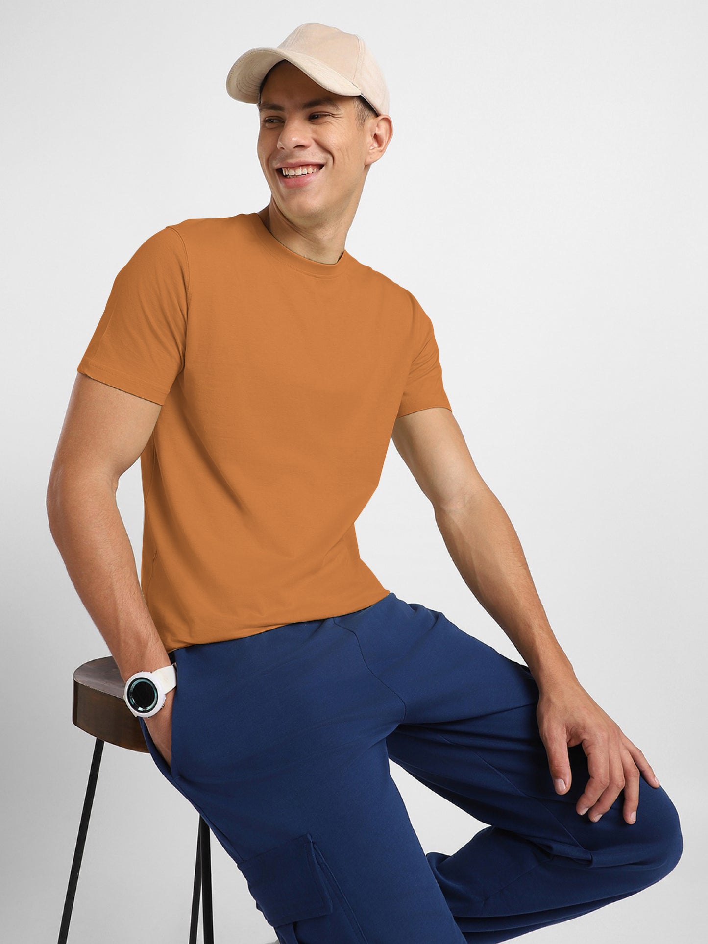 47 Lycra Summer T Shirt For Men-Camel-BE3216/BR15662