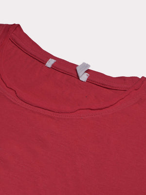 47 Raw Crew Neck Half Sleeve Tee Shirt For Men-Dark Red-BE1073