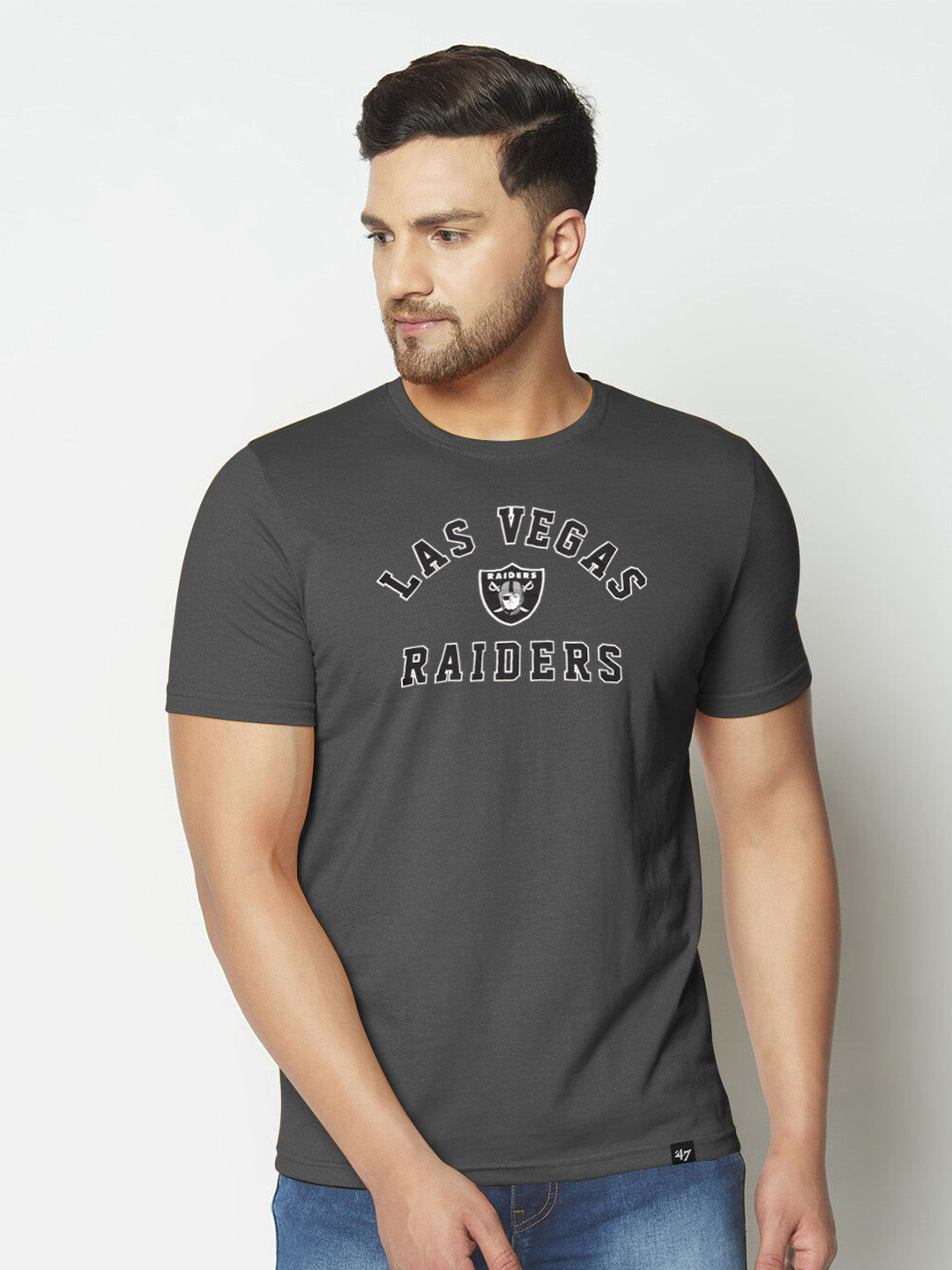 47 Single Jersey Crew Neck Tee Shirt For Men-Dark Grey with Print-BE1004/BR13244