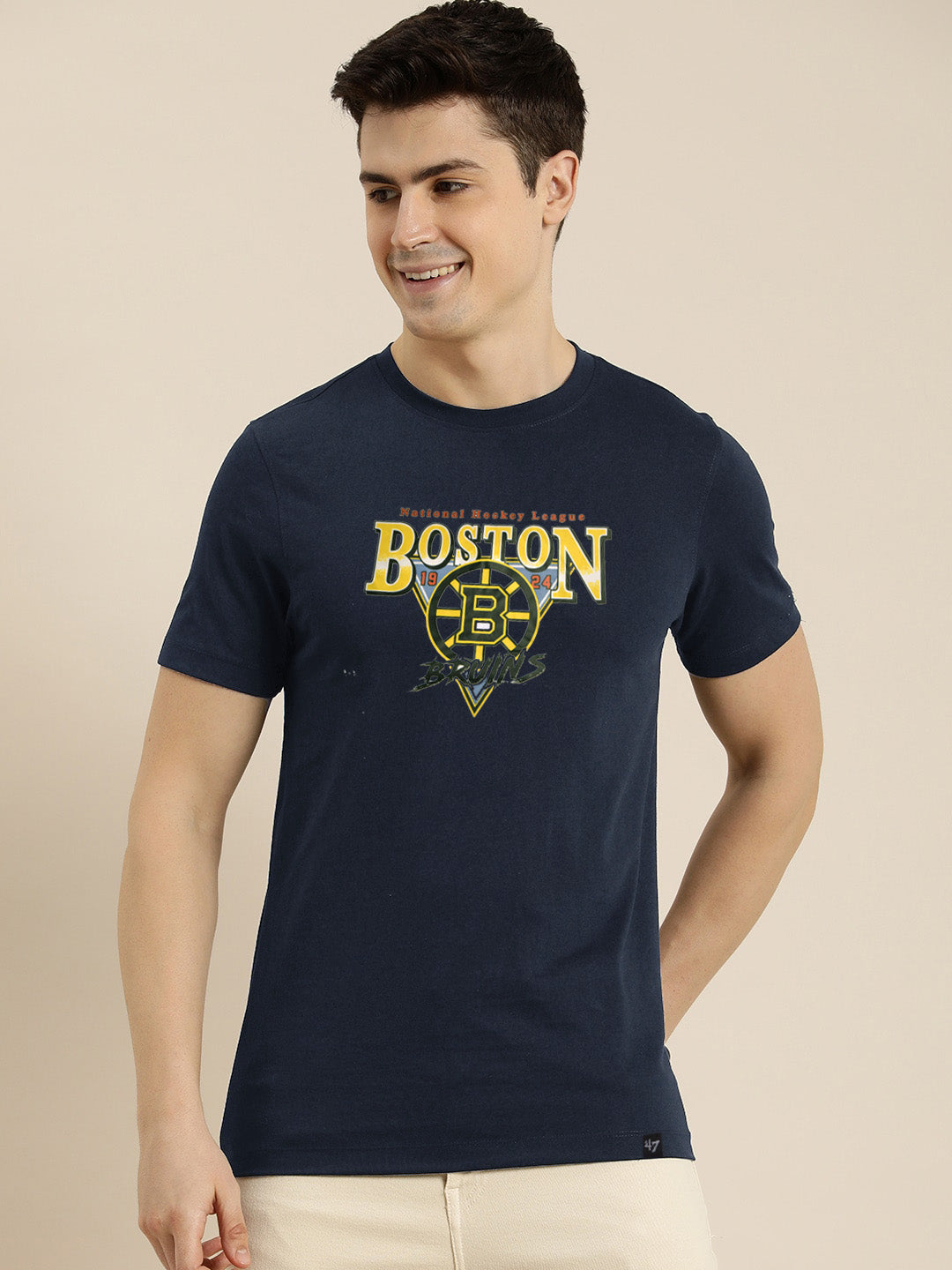 47 Single Jersey Crew Neck Tee Shirt For Men-Navy with Print-BE905/BR13167