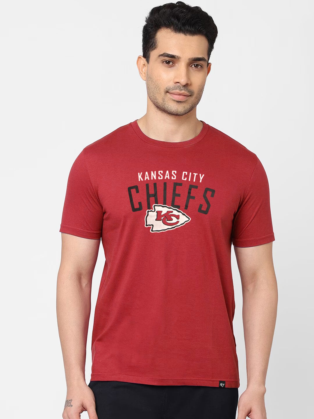 47 Single Jersey Crew Neck Tee Shirt For Men-Red with Print-BE1026