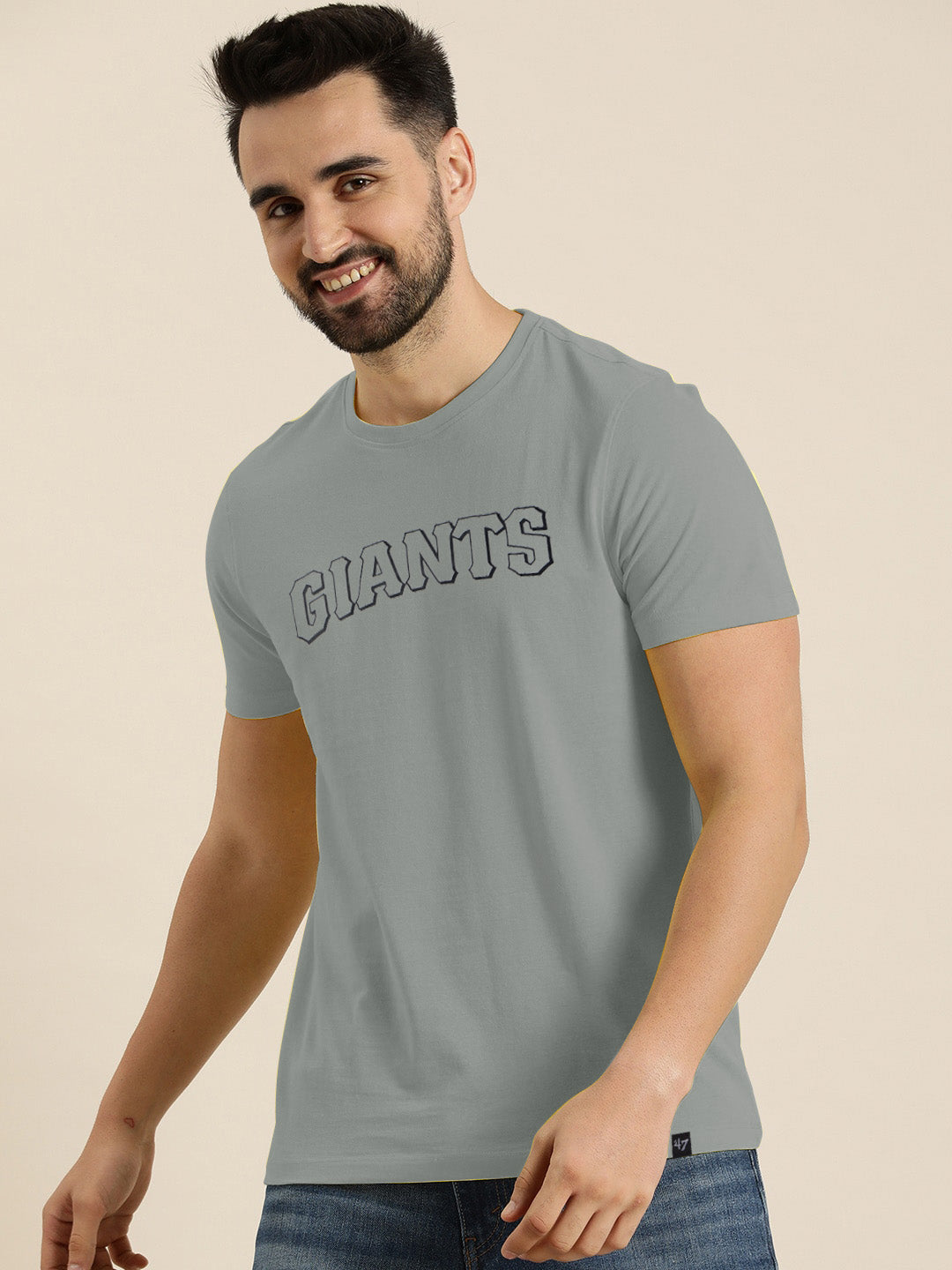 47 Single Jersey Crew Neck Tee Shirt For Men-Slate Grey with Print-BE917/BR13178