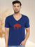 47 V Neck Half Sleeve Tee Shirt For Men-Blue with Print-BE1093