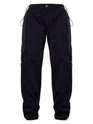 Lightweight Parachute Shell Low Rise Cargo's Jogger Trouser For Ladies-Black-SP3329