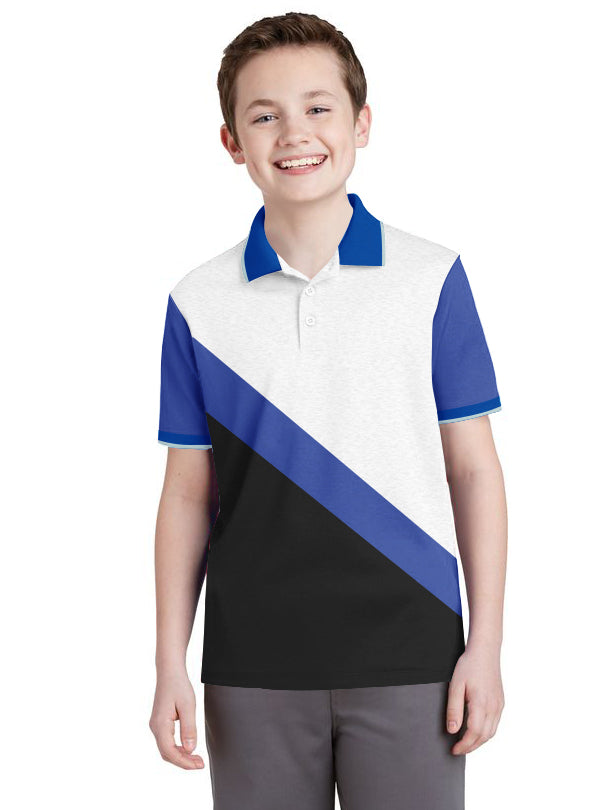 Champion Single Jersey Polo Shirt For Kids-Black with Purple & White-SP1682/RT2404