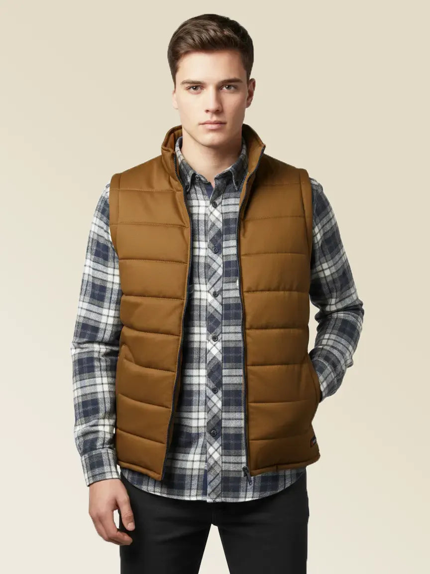 Payper Puffer Sleeveless Zipper Mockneck Jacket For Men-Brown-PH19
