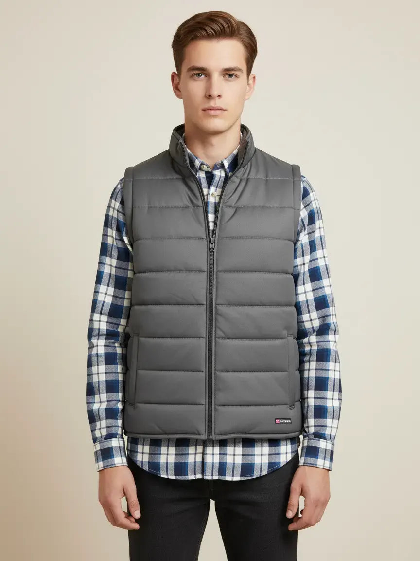 Payper Puffer Sleeveless Zipper Mockneck Jacket For Men-Dark Grey-PH20