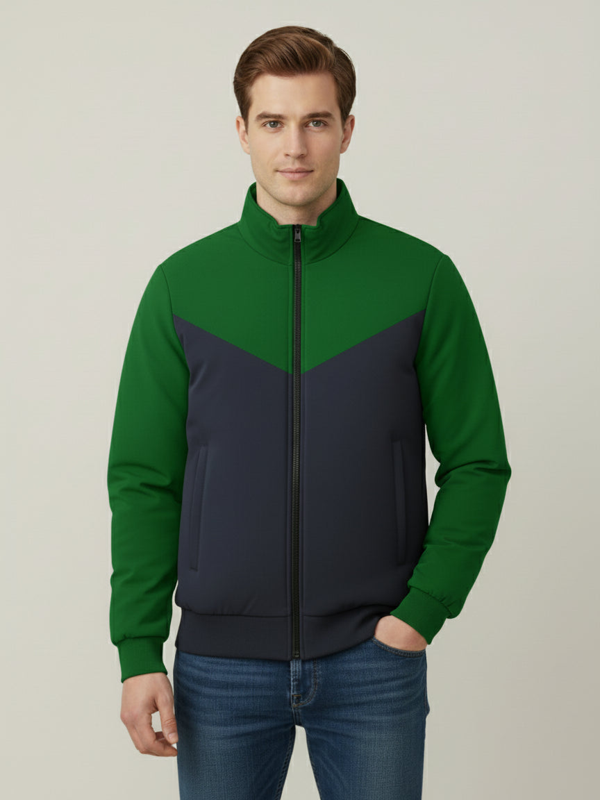 Payper Puffer Zipper Mockneck Jacket For Men-Green & Dark Navy-PH26
