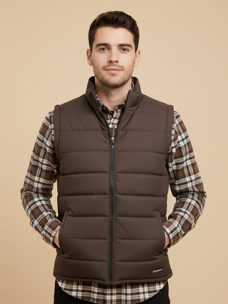 Payper Puffer Sleeveless Zipper Mockneck Jacket For Men-Chocolate-PH24