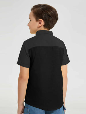 Louis Vicaci Super Stretchy Slim Fit Half Sleeve Lycra Casual Shirt For Kids-Black-BR547