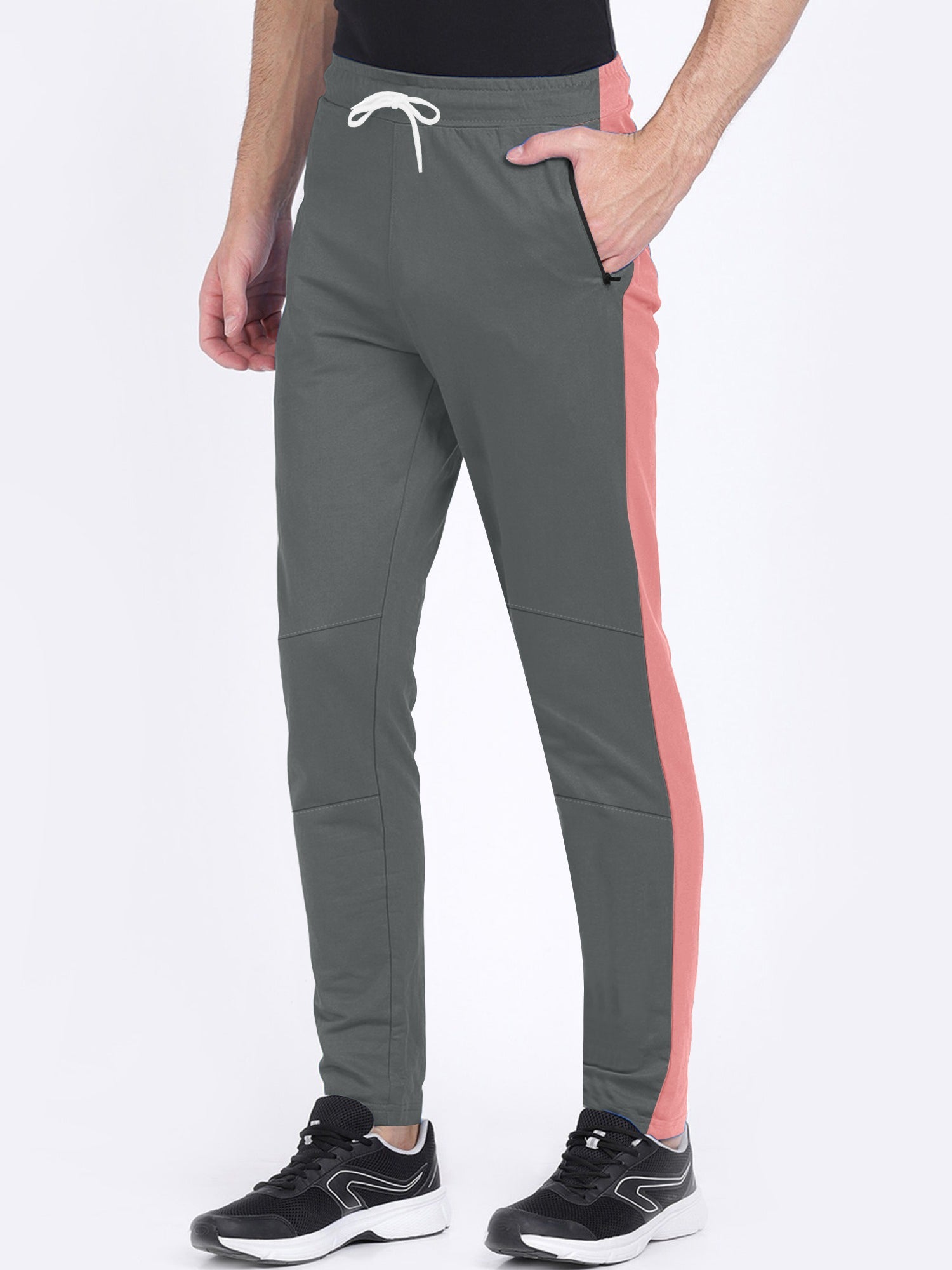 Summer Single Jersey Slim Fit Trouser For Men-Grey With Pink Stripes-SP137/RT2103