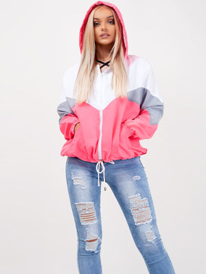 Rising Lightweight Festival Windcheater Hoodie For Ladies-Neon Pink & White-SP3302