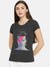 Nxt Crew Neck T Shirt For Women-Charcoal Melange with Print-SP3088