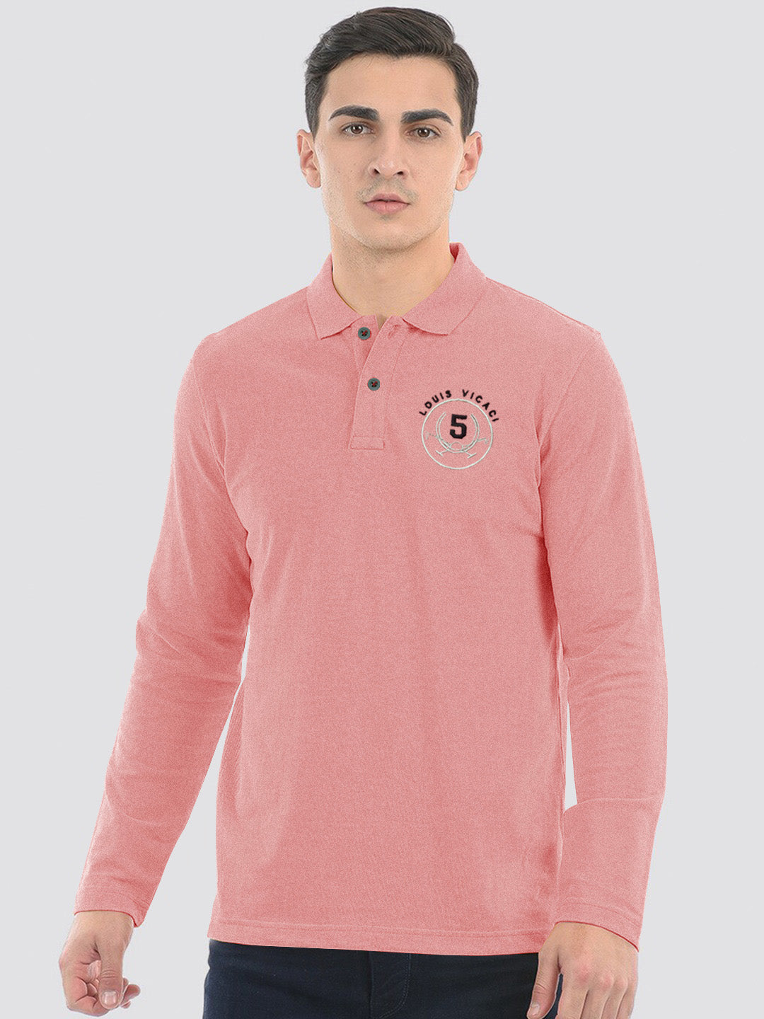 Louis Vicaci Long Sleeve P.Q Polo Shirt For Men-Pink-SP1746