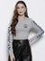 47 Crew Neck Full Sleeve Crop Tee Shirt For Ladies-Grey Melange-SP2985