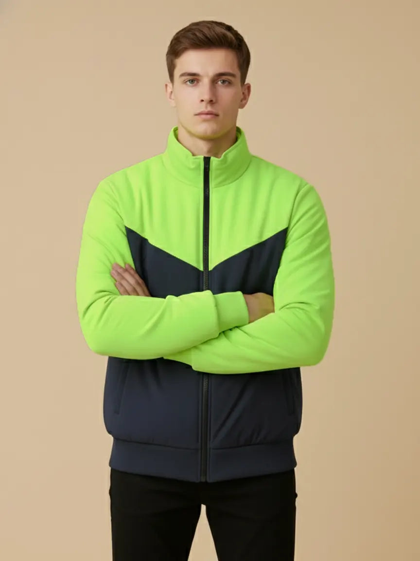 Payper Puffer Zipper Mockneck Jacket For Men-Lime Green & Dark Navy-PH29