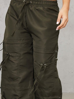 PLT Petite Toggle Detail Parachute Trouser For Ladies-Dark Olive-SP3338