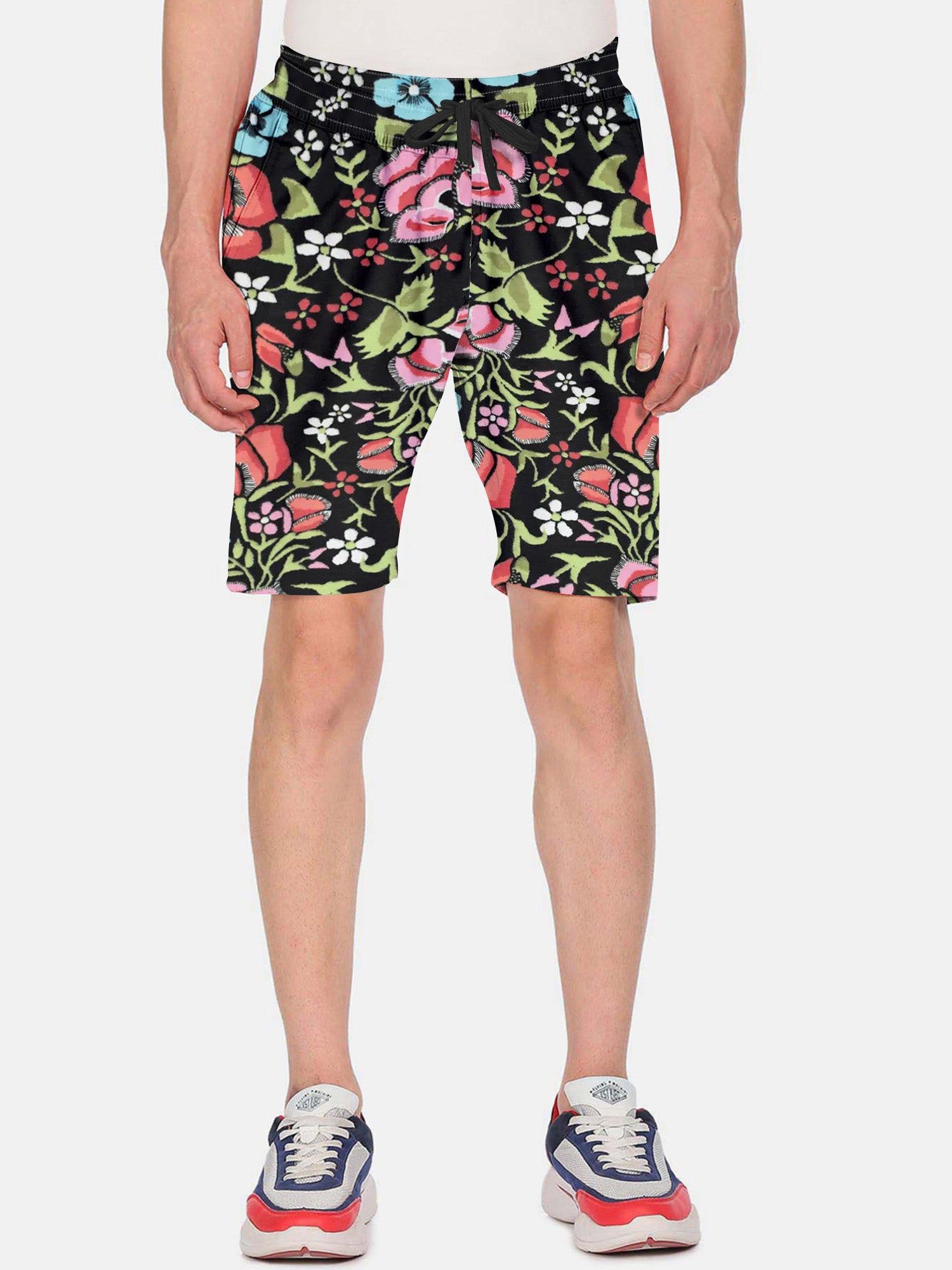 Next Summer Single Jersey Short For Men-Black with Allover Flowers Print-SP2056