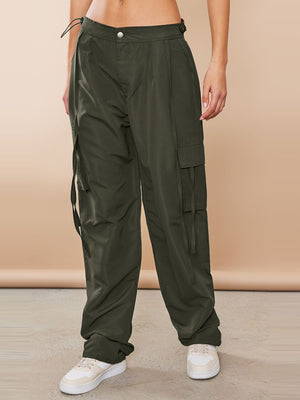 Lightweight Parachute Shell Low Rise Cargo's Jogger Trouser For Ladies-Olive-SP3328