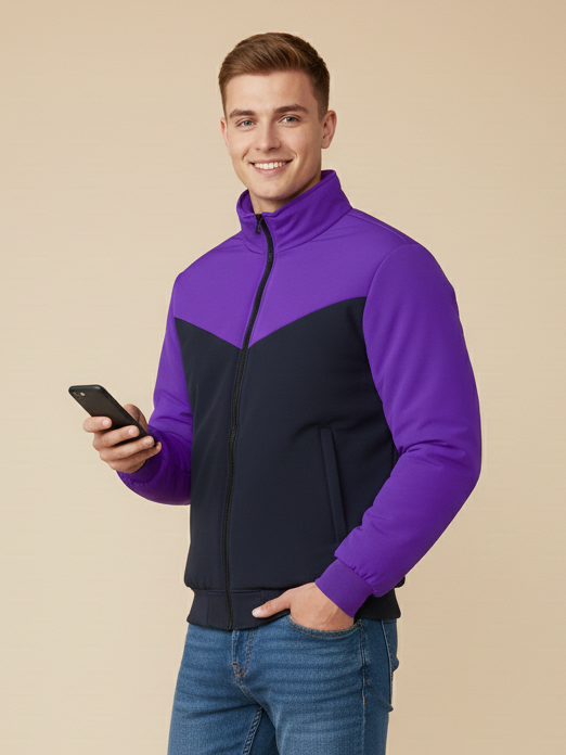 Payper Winter Zipper Mockneck Jacket For Men-Purple & Dark Navy-PHPH35