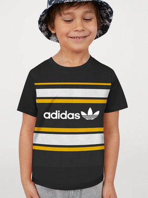ADS Crew Neck Single Jersey Tee Shirt For Kids-Black with Panels-BE12040
