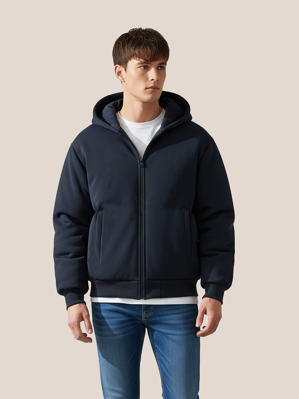 Payper Zipper Puffer Hoodie For Men-Dark Navy-PH02