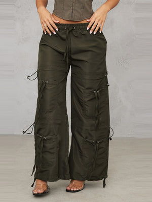 PLT Petite Toggle Detail Parachute Trouser For Ladies-Dark Olive-SP3338