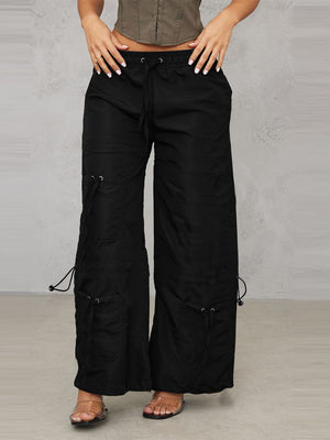 PLT Petite Toggle Detail Parachute Trouser For Ladies-Black-SP3344