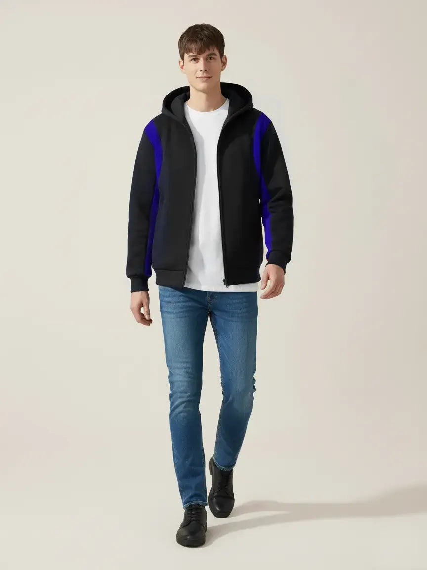 Louis Vicaci Zipper Puffer Jacket For Men-Black With Royal Blue-PH12