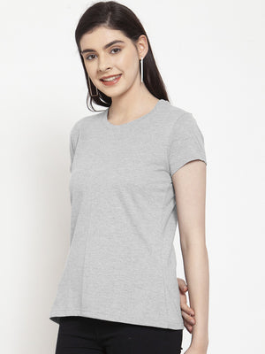 Knight Wear Crew Neck T Shirt For Women-Grey Melange-SP2834