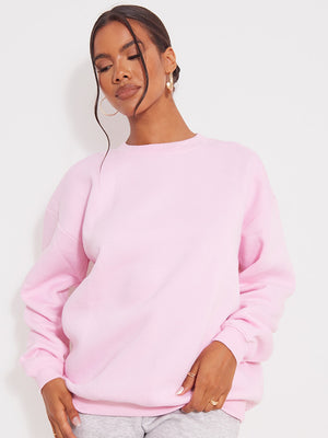 Prettylittlething Crew Neck Fleece Sweatshirt For Ladies-Pink-BE2757