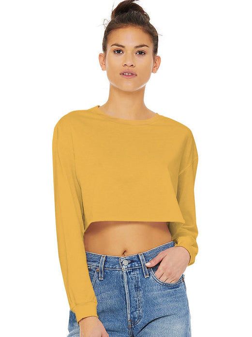 Popular Sports Single Jersey Crew Neck Crop Top For Women-Yellow-SP3169