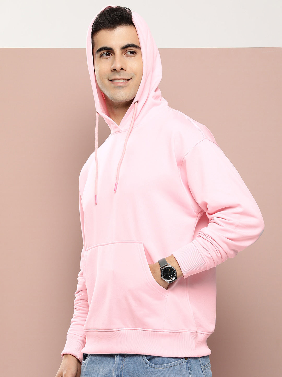 Boohoo Fleece Pullover Hoodie For Men-Pink-SP779