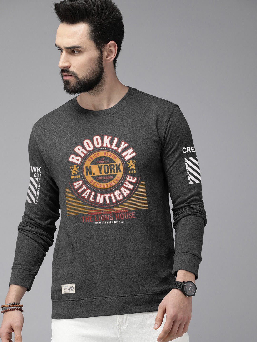 Brooklyn Terry Fleece Sweatshirt For Men-Charcoal Melange-SP2173
