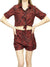 Rising Pop Button Shorts Co-Ord For Ladies-Red with Allover Print-SP3408