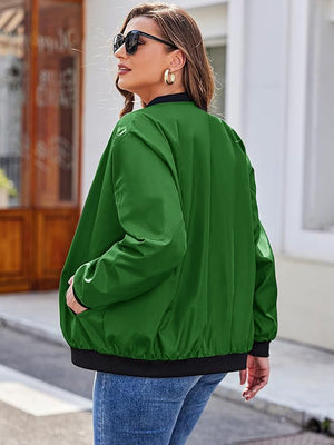 PLT Basic Lightweight Bomber Jacket For Ladies-Green-SP3283