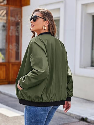 PLT Basic Lightweight Bomber Jacket For Ladies-Olive-SP3280