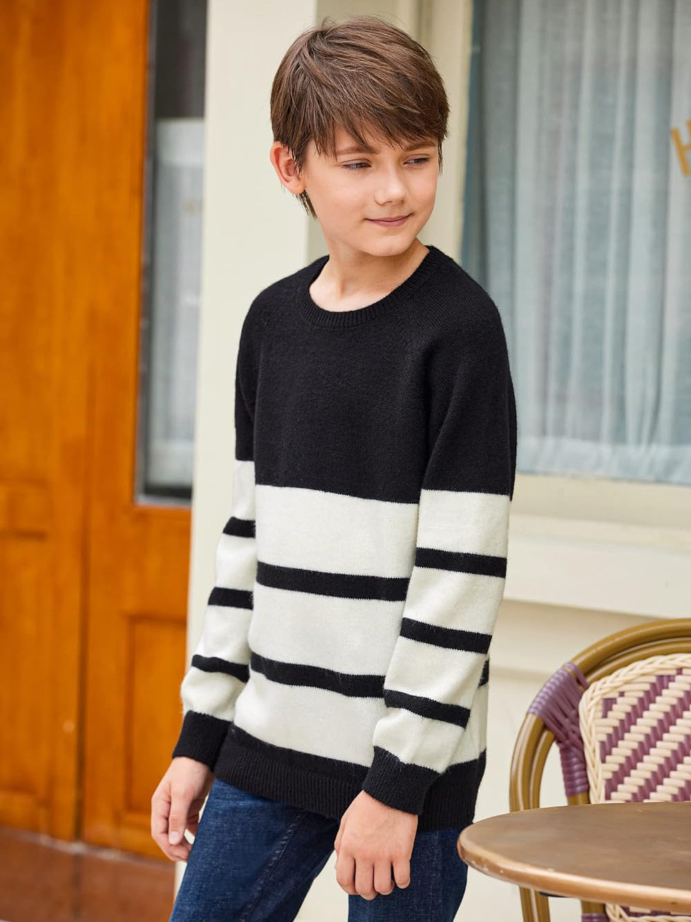 Arshiner Wool Crew Neck Long Sleeve Sweater For Kids-SP1072/RT2215