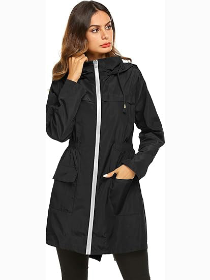 Boohoo Waterproof Lightweight Rain Jacket Active Outdoor Raincoat For Ladies-Black-SP3305