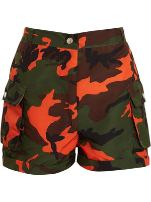 Rising Pop Button Shorts Co-Ord For Ladies-Orange Camouflage-SP3407