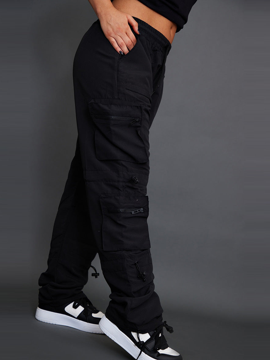 PLT Toggle Detail Cargo Trousers For Ladies-Black-SP3340