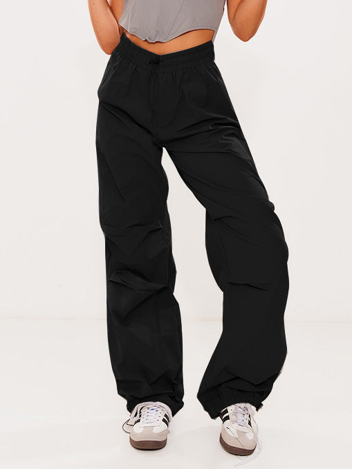 Lightweight Parachute Oversized Shell Cargos Jogger Trouser For Ladies-Black-SP3341