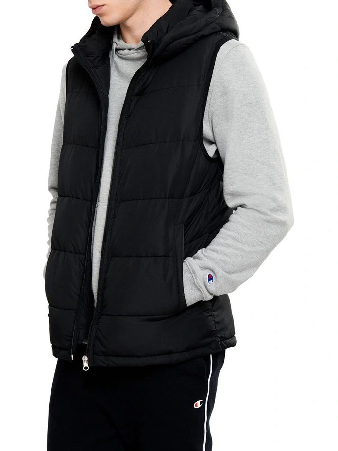Typhoon Sleeve Less Hooded Puffer Jacket For Men-Black-RT1150