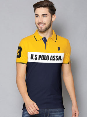 U.S Polo Assn. P.Q Half Sleeve Polo Shirt For Men-Yellow with White & Navy-BE886/BR13129