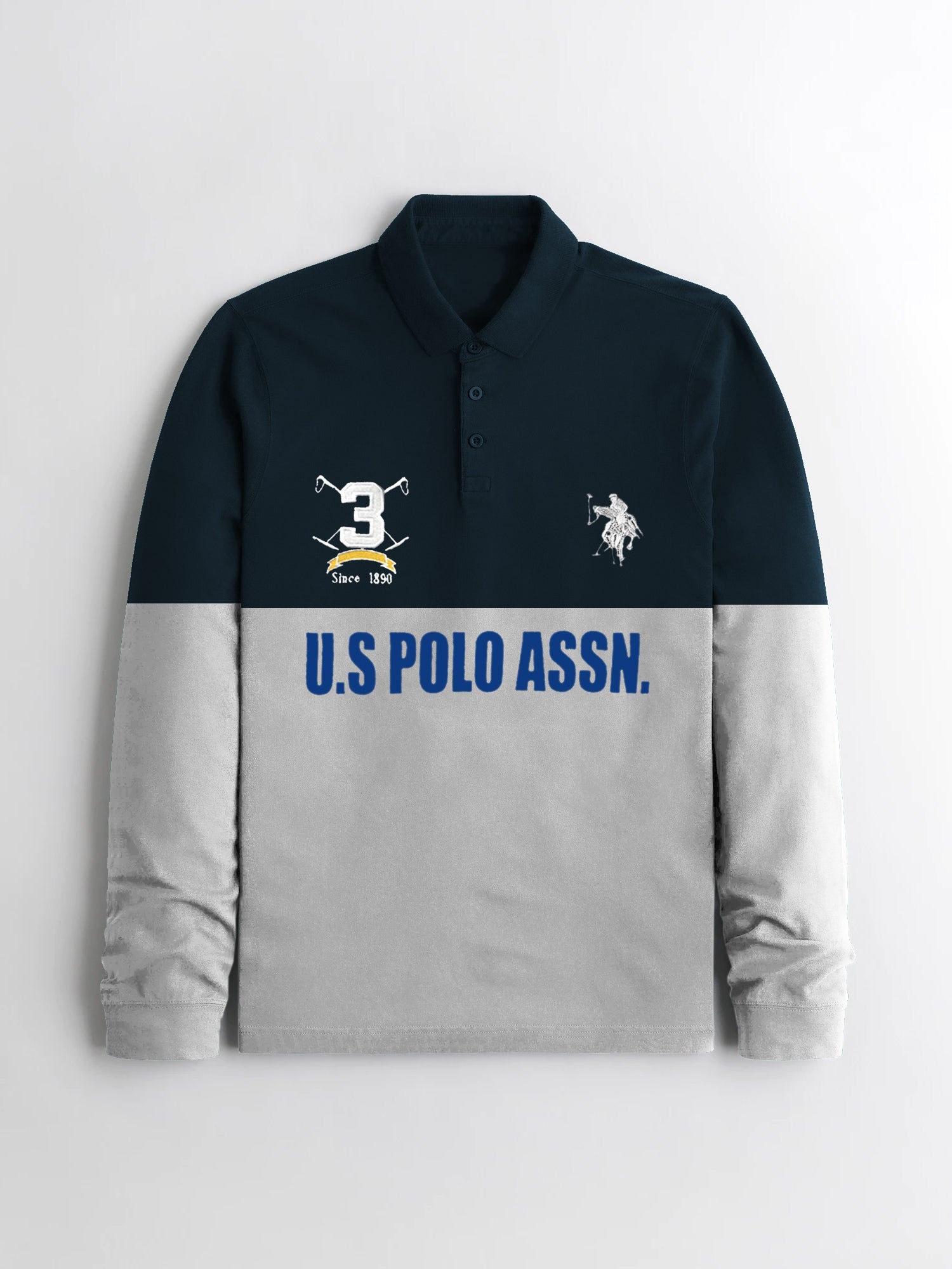 Uspa Long Sleeve Polo Shirt For Men-Navy & Grey-RT720