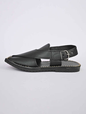 Men's Double Stitch Design Peshawari Chappal-Black-RT1981