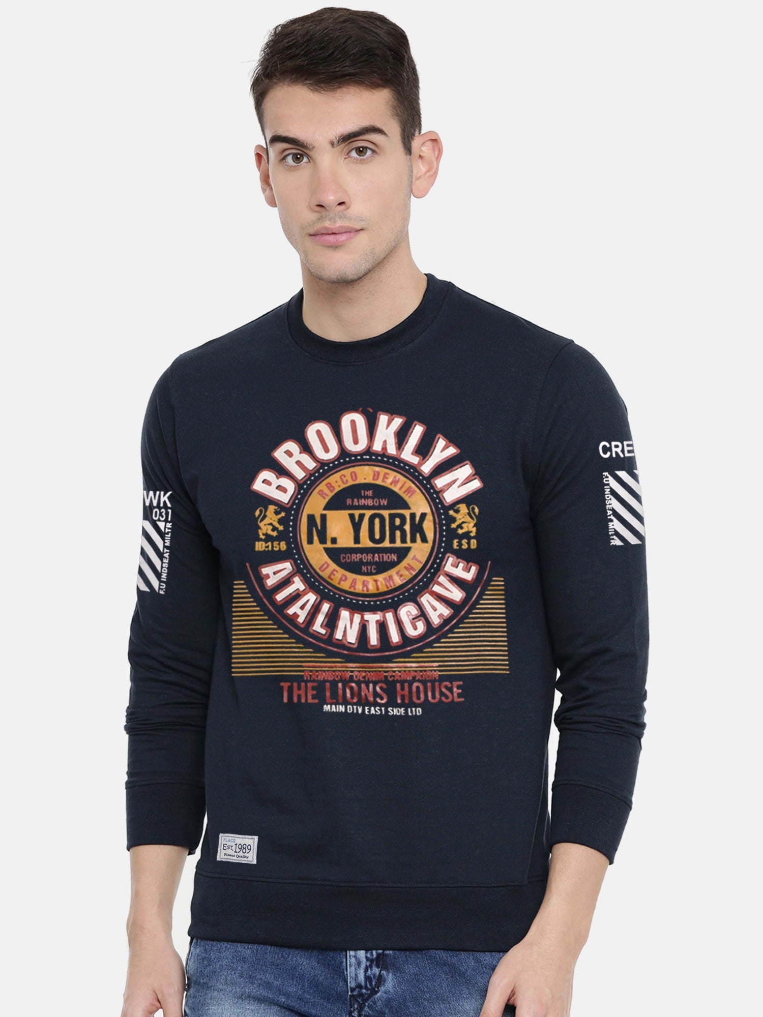 Brooklyn Terry Fleece Sweatshirt For Men-Dark Navy-SP2178