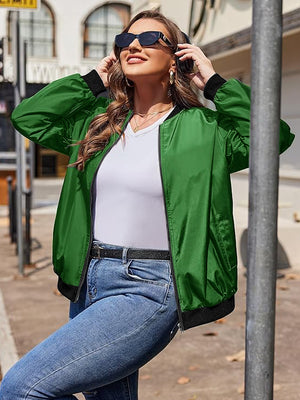 PLT Basic Lightweight Bomber Jacket For Ladies-Green-SP3283